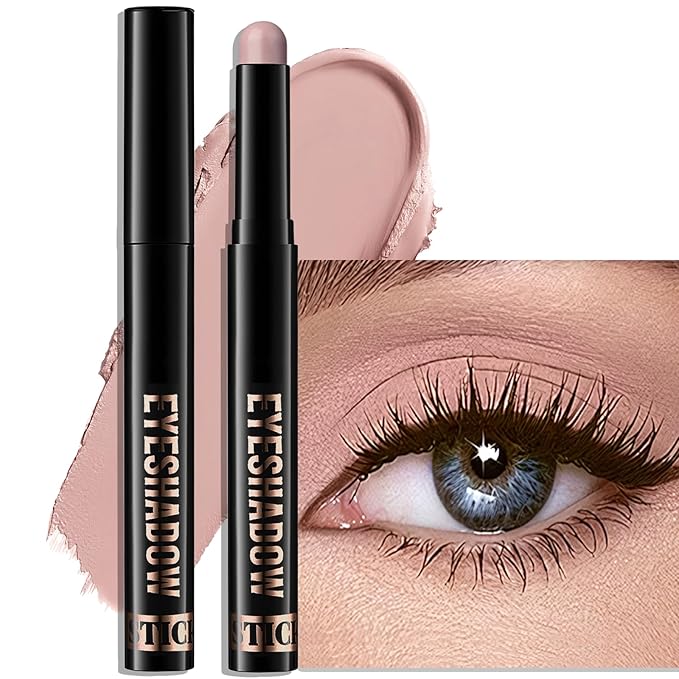 Eyeshadow Stick Rose Nude, Matte Cream Eye Shadow Stick Waterproof Pink Eyeliner Brightener Pencil Crayon Long-Lasting Eye Highlighter Makeup for Older Women Easy to Use High Pigmented