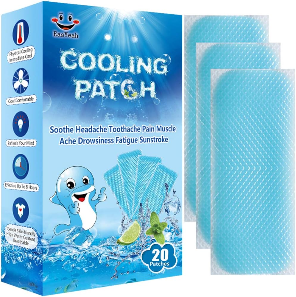 20 Sheets Cooling Patches for Fever Discomfort & Pain Relief, Cooling Relief Fever Reducer, Soothe Headache Pain, Pack of 20 Blue