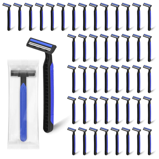 Disposable Twin Blade Razors in Bulk, Individually Wrapped - Clear Safety Cap, For Homeless, Hotel, Airbnb, Travel (pack of 30,blue)
