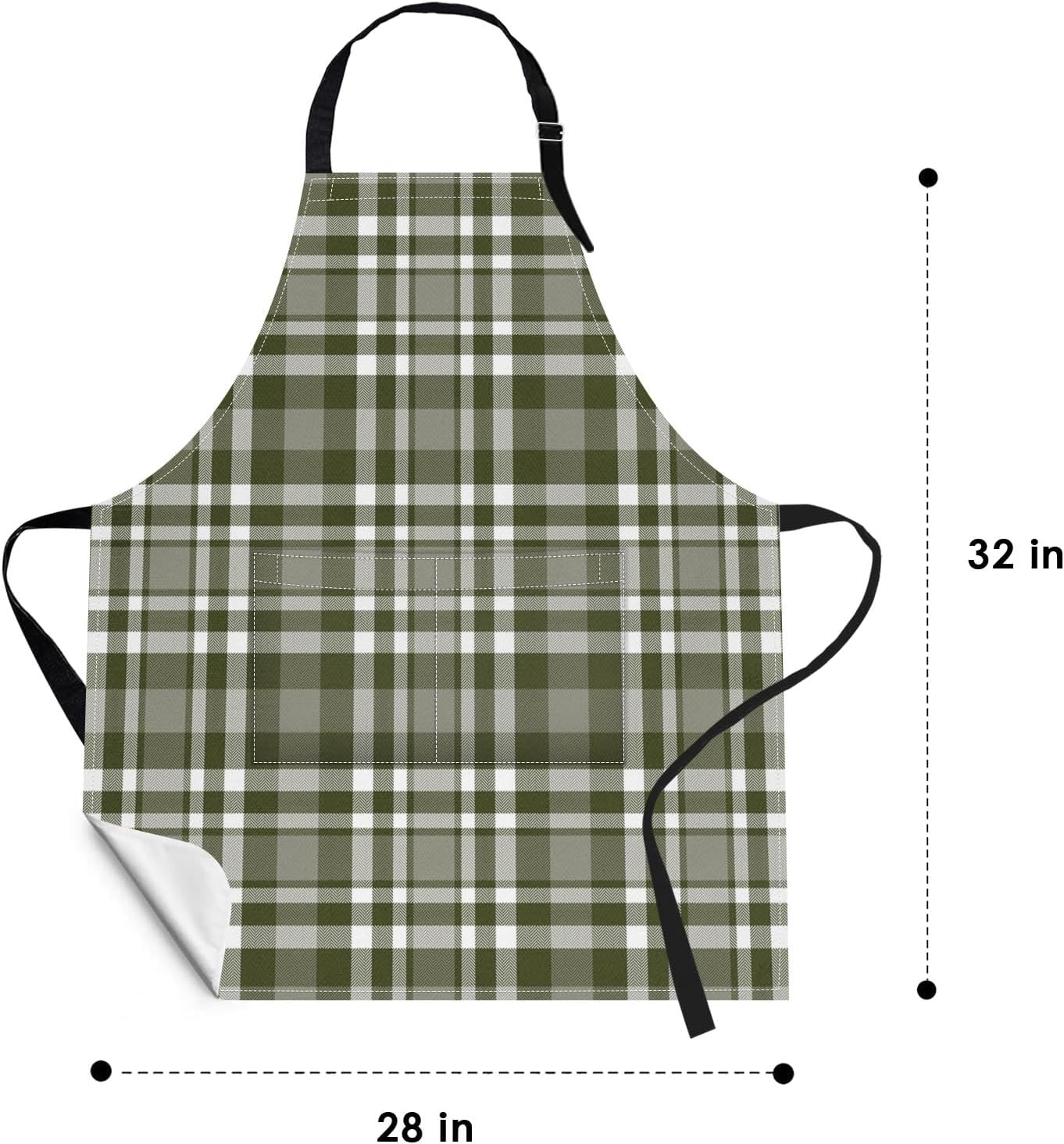 2 Pack Aprons, Plaid Check Grid Adjustable Bib Aprons with 2 Pockets for Women Men Couple Lovers Chef Home Kitchen Cooking Baking Gardening Dark Brown Green Apron 32x28 Inches