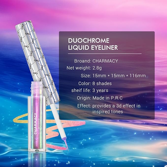CHARMACY Chameleon Liquid Eyeliner, Liquid Glitter Eyeliner, Highly Pigmented, Metallic MultiColor Shifting waterproof Eyeliner, Ultra-Fine Tip, Longwearing, Smudge-proof (#308)
