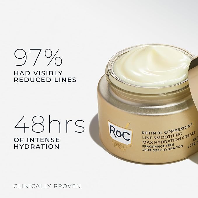 RoC Retinol Correxion Max Hydration Anti-Aging Daily Face Moisturizer with Hyaluronic Acid, Fragrance-Free, Oil Free Skin Care, 1.7 Ounces (Packaging May Vary)