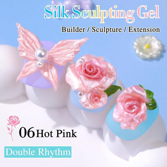 Double Rhythm 3D Nail Gel Pearl Solid Sculpting Gel for Nail Art Non-Sticky Hard Gel for Building Carving Molding Nail Extension Soak Off UV/LED Nail Art Salon Home DIY 0.5 Oz (Orange Pink-Silk 06)