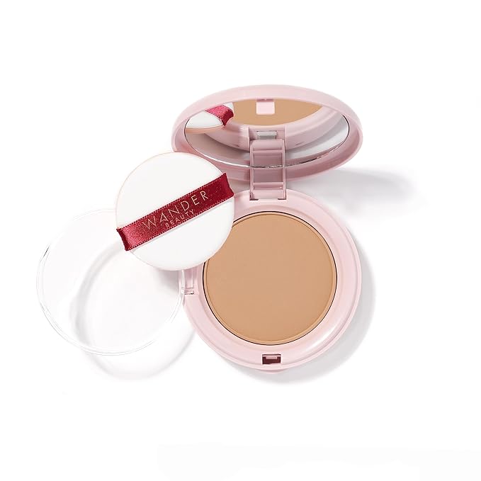 Wander Beauty Wanderlust Powder Foundation - Tan - Blurs and Evens Skin Tone - Perfects and Hydrates With Hyaluronic Acid, Aloe, Honeysuckle, & Vitamin E - Lightweight, Buildable Coverage - 0.31 oz