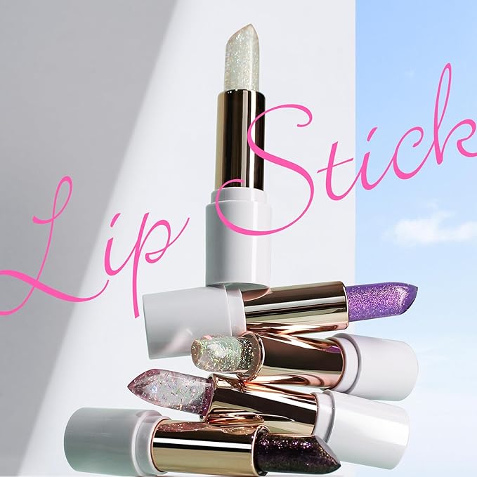 Purple Shimmer Lipstick,Ph Mood Magic Color Changing Lip Balm Plumping Glimmer Glow Lipstick Hydrating Lip Glow Oil Lasting Tinted Lip Balm Moisturizing Lips Care Temperature Jelly Lipstick(5#)