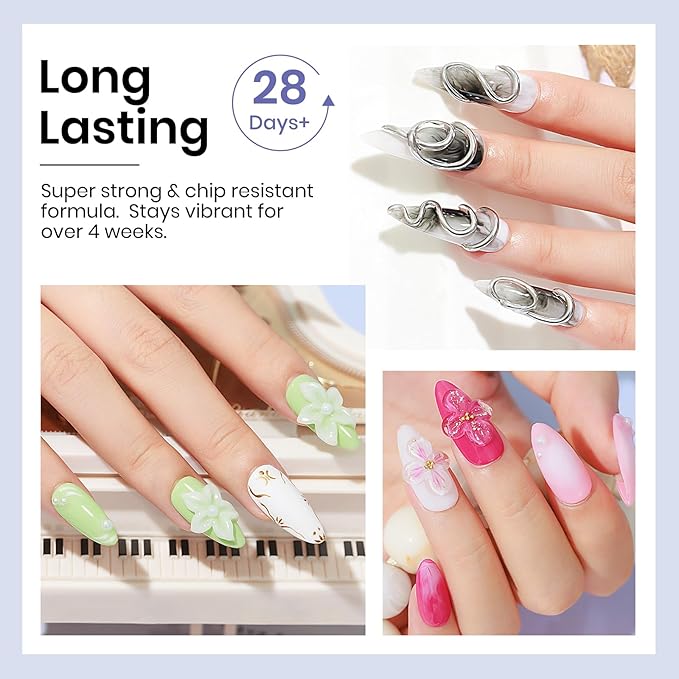 MIZHSE Solid Builder Gel Nail Kit with Nail Lamp, 3 Colors Builder Gel Clear Milky White Nude Hard Sculpting 3D Art U V LED Gels with Dual Form