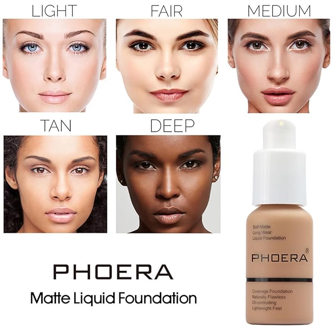 PHOERA Foundation Makeup for Wome Full Coverage Foundation Set,Face Primer Foundation Brush Powder Brush,5 Makeup Sponge,30ml PHOERA 24HR Matte Oil Control Concealer (2 PCS 101 Porcelain)