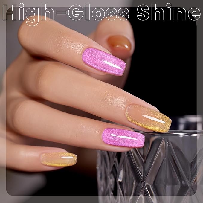 RARJSM Aurora Glitter Cat Eye Gel Nail Polish Set 6Pcs Nude Pink Light Purple Gold Brown Green Blue Galaxy Mermaid Glitter Cateye Gel Polish with Magnetic Stick UV LED Curing Require Home Salon