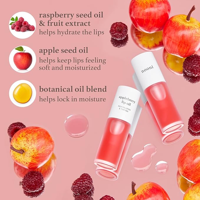 NOONI Best Lip Duo | Applebutter Lip Mask and Appleberry Lip Oil Value Set | with Shea Butter, Apple Seed Oil and Vitamins, Overnight Lip Mask, Hydrating Lip Balm, Korean Lip Butter, Moisturizing