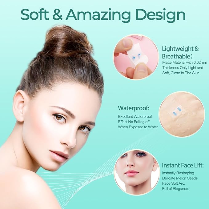 Face Lift Tape Invisible, 100 PCS Face Neck Tape Lifting Invisible Under Makeup, Instant Neck Tape for Loose Sagging Skin, V-Shaped Facelift Strips for Double Chin, Brows, Eyes, Jowls, Wrinkles