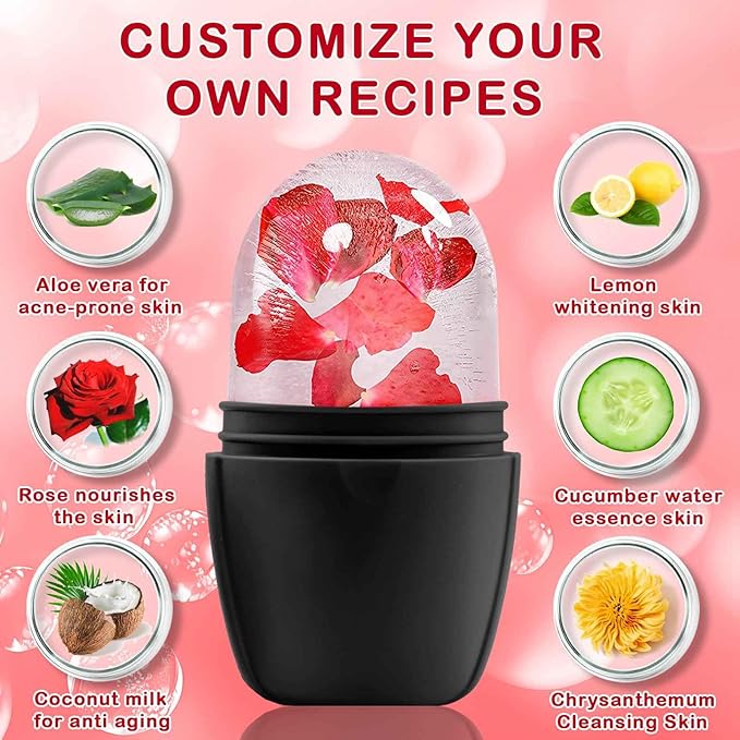 XHJRI Ice Face Roller Massager,Ice Cube Roller for Face, Eyes and Neck Naturally Conditioning and Skin Care,De-Puff Eye Bags,Reduce Migraine Pain,Reusable Massage Silicone Ice Mold (New Black White)