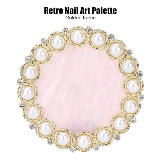 Resin Stone Nail Art Palette, Nail Art Display Board Cosmetic Nail Mixing Palette Drawing Color Mixing Nail Art Painting Gel Palette Tips Display Plate(Golden)