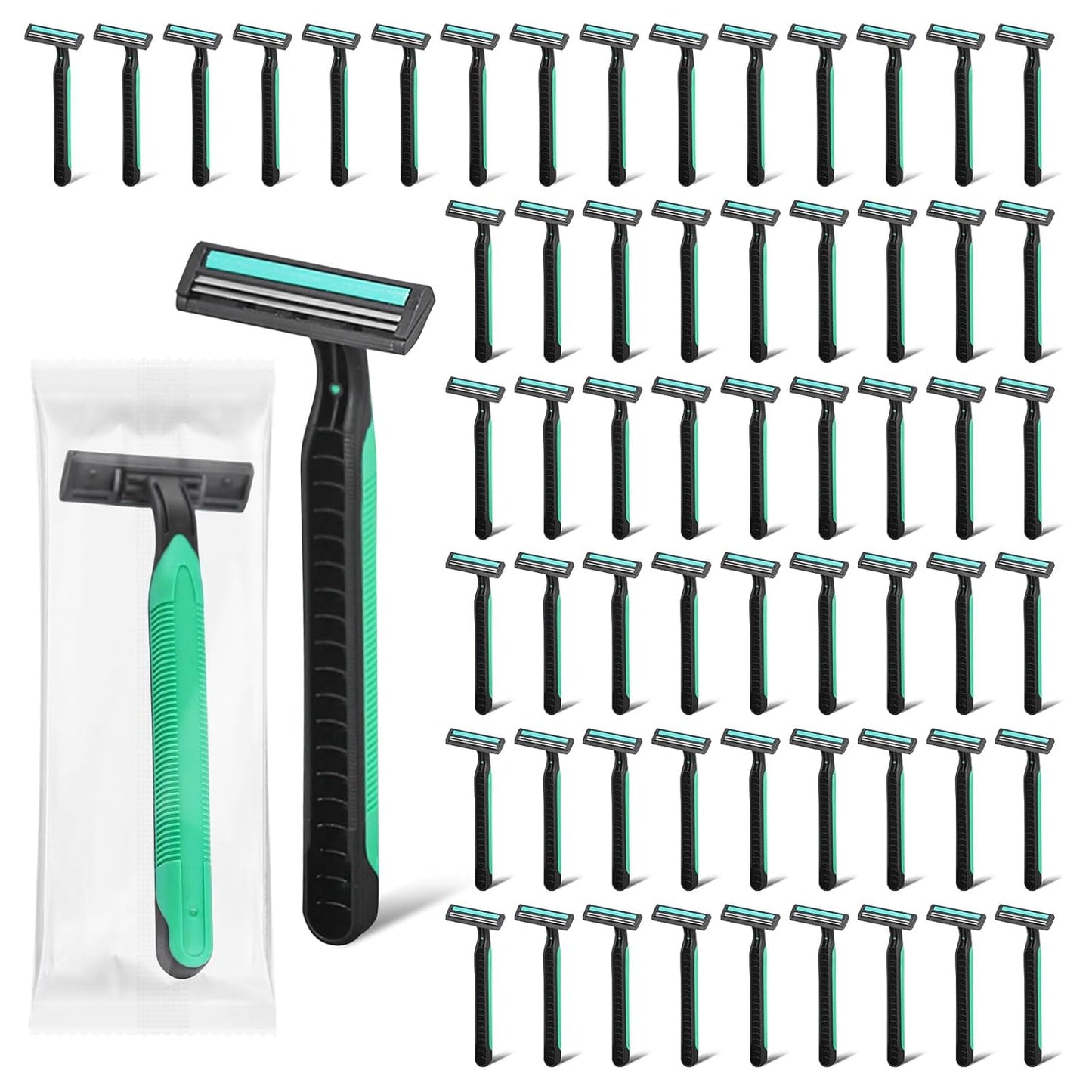 Disposable Twin Blade Razors in Bulk, Individually Wrapped - Clear Safety Cap, For Homeless, Hotel, Airbnb, Travel (pack of 30,green)