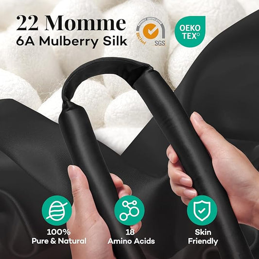 Umisleep 22 Momme 100% Mulberry Silk Heatless Hair Curler Set — Frizz-Free Hair Rollers for Women Long Hair, Overnight Heatless Curls, Upgraded Soft Flat Design with Clips & Scrunchies, Black
