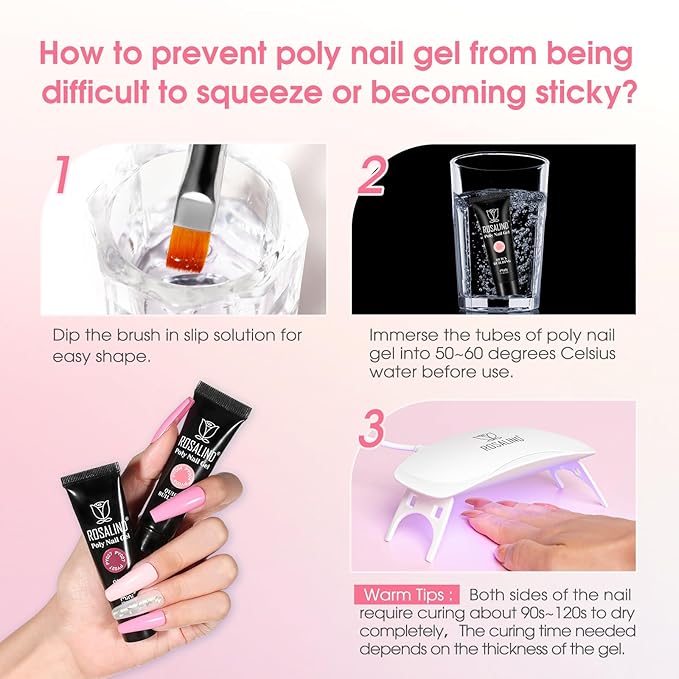 ROSALIND 14 Colors Poly Nail Gel Kit with Mini Nail Lamp Pink Brown Poly Nails Gel Kit Starter Kit With Slip Solution Kit Pink Extensions Gelfor Nail Manicure Beginner