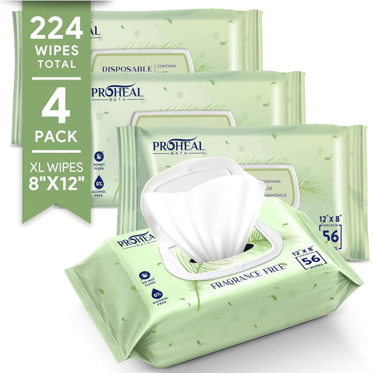 X Large Wet Wipes for Adults - 4 Packs of 56 [224 Count] Disposable Incontinence Wipes, 12" x 8" Adult Wipes for Elderly - Personal Body Wipes for Women and Men, Pre Moistened Adult Washcloths