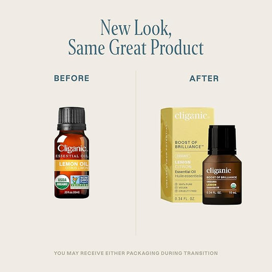 Cliganic USDA Organic Lemon Essential Oil, 100% Pure & Natural | Undiluted, for Aromatherapy, Household Cleaning | Non-GMO Verified (Packaging May Vary)