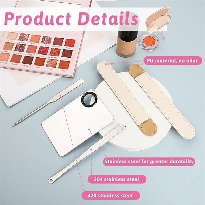 Makeup Mixing Palette, 5 Piece Set Makeup Palette Tray, Foundation Mixing Palette with Stir Stick, Spatula for Foundation Eye Shadow Lipsticks