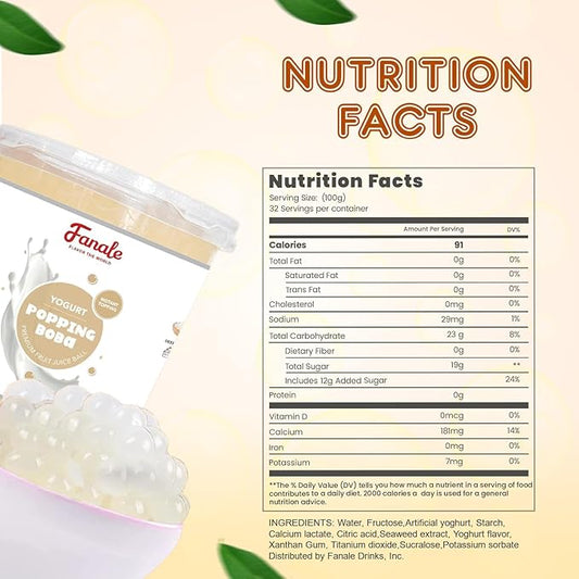Fanale Yogurt Popping Boba Pearls, Vegan, Non GMO, Gluten Free, Fat Free, Perfect for Bubble Tea, Smoothies, Ice Cream, Desserts, and Beverages.