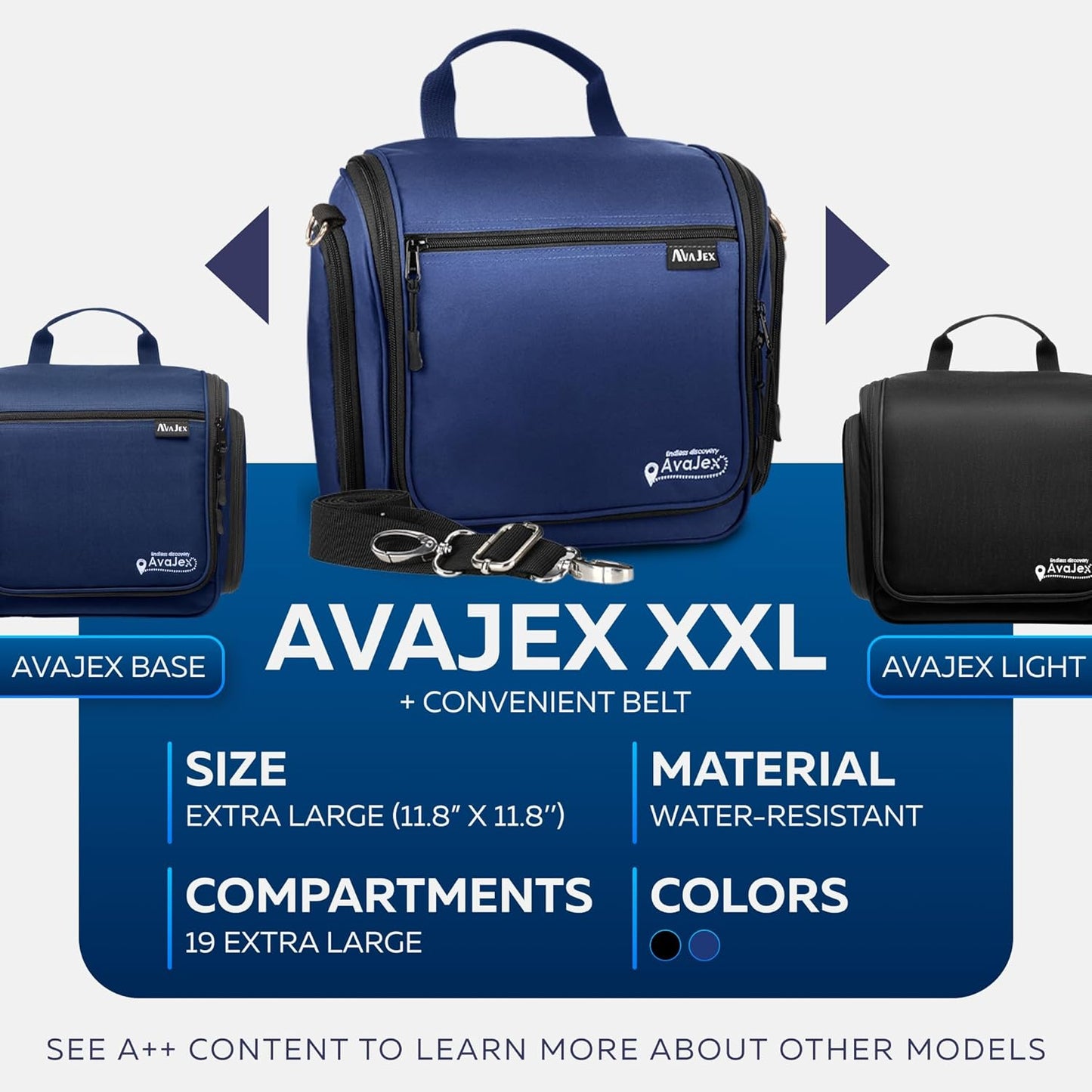 Extra Large (11.8”x11.8”x4”) Hanging Travel Toiletry Bag for Men and Women - Cosmetic Travel Bag With Shoulder Strap - Waterproof Hygiene Bag with Metal Swivel Hook and 19 Compartments for Toiletries