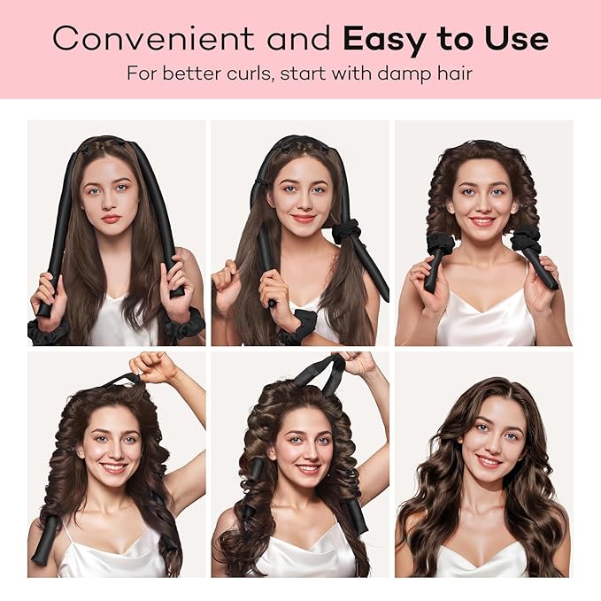 Umisleep 22 Momme 100% Mulberry Silk Heatless Hair Curler Set — Frizz-Free Hair Rollers for Women Long Hair, Overnight Heatless Curls, Upgraded Soft Flat Design with Clips & Scrunchies, Black