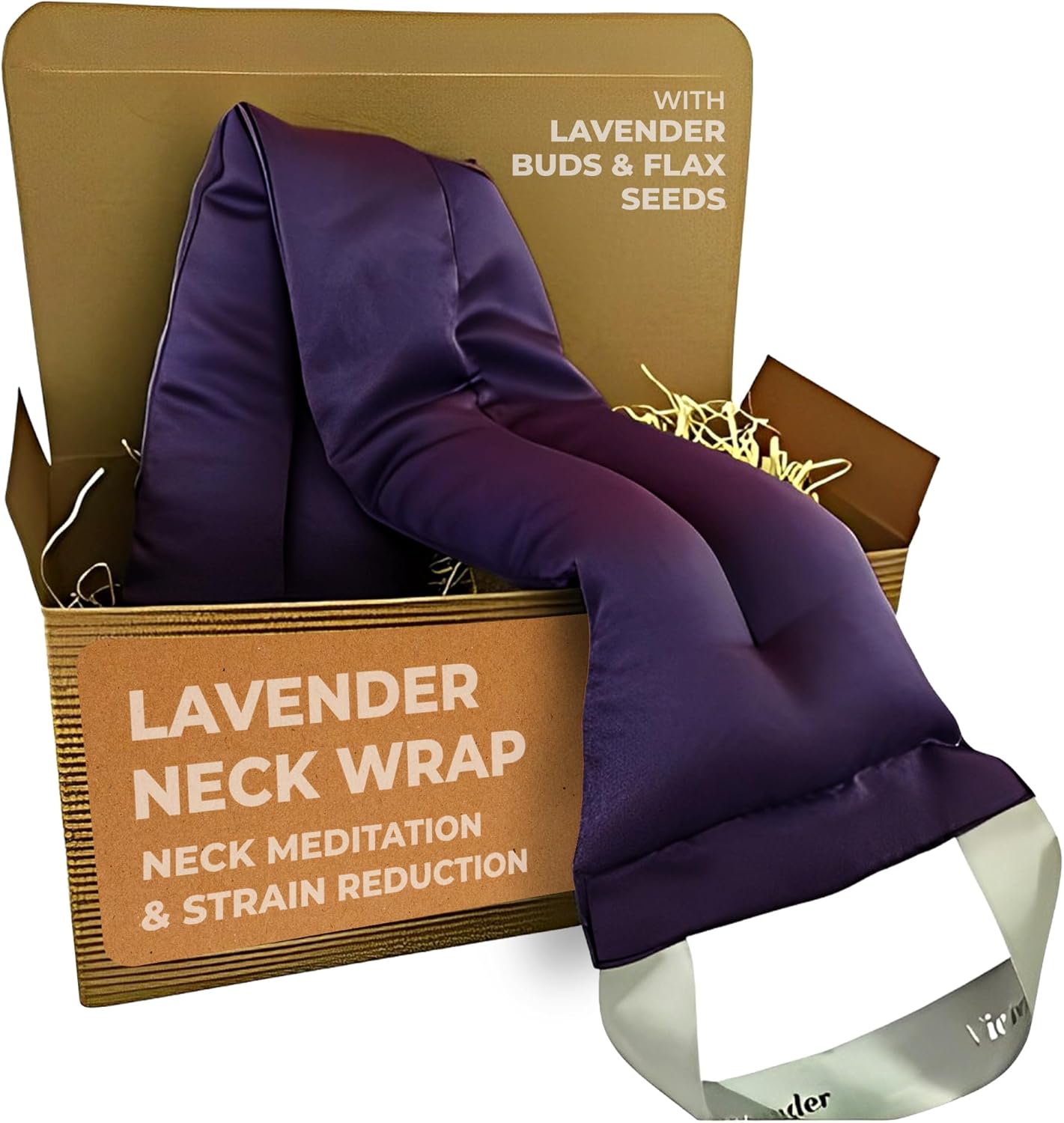 Victoria's Lavender Luxury Microwavable Aromatherapy Lavender Neck Wrap Provides Stress & Neck Pain Relief, Organic Lavender Buds & Flax Seed, Extra Long - Made in The USA