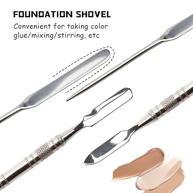 Makeup Spatula and Palette Set, Facial Makeup Tools, Including Eye Shadow/Eyelashes/Nail/Foundation With Makeup Mixing Palette + Blending Stick + Blending Spatula + Foundation Brush