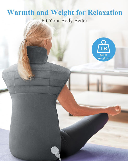 Heating Pad for Neck and Shoulders and Back Pain Relief, Birthday Gifts for Women Men Mom Dad, FSA Eligible Items Only List, Large Heat Pad for Back 6 Heat Settings 4 Timers Auto-Off, 22"x37" Grey