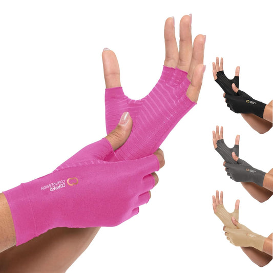 Copper Compression Arthritis Gloves | Fingerless Arthritis Carpal Tunnel Pain Relief for Men & Women | Hand Support Wrist Brace for Neuropathy, Rheumatoid, Tendonitis, Swelling, Crocheting, Typing Pink S