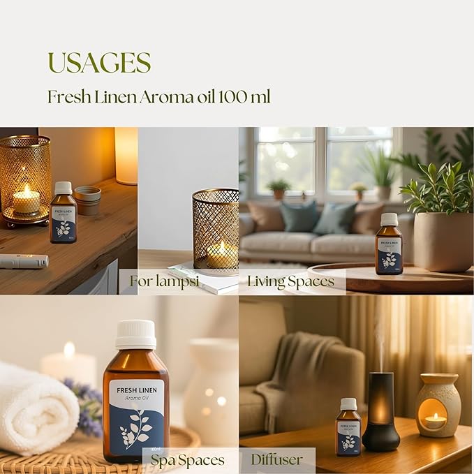 Roots & Above Fresh Linen Aroma Oil 3.38 oz/100ml Perfect for Diffusers, Soap Making, Candles, Lotion, Home Scents, Perfume & Fragrance Oils