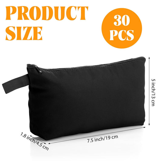 Saintrygo 30 Pcs Makeup Bag Travel Canvas Cosmetic Bag Bulk Multipurpose Small Makeup Pouch for Purse Portable Blank Zipper Toiletry Organizer DIY for Women Assorted Color (Black,9.8 x 5 x 2 Inch)