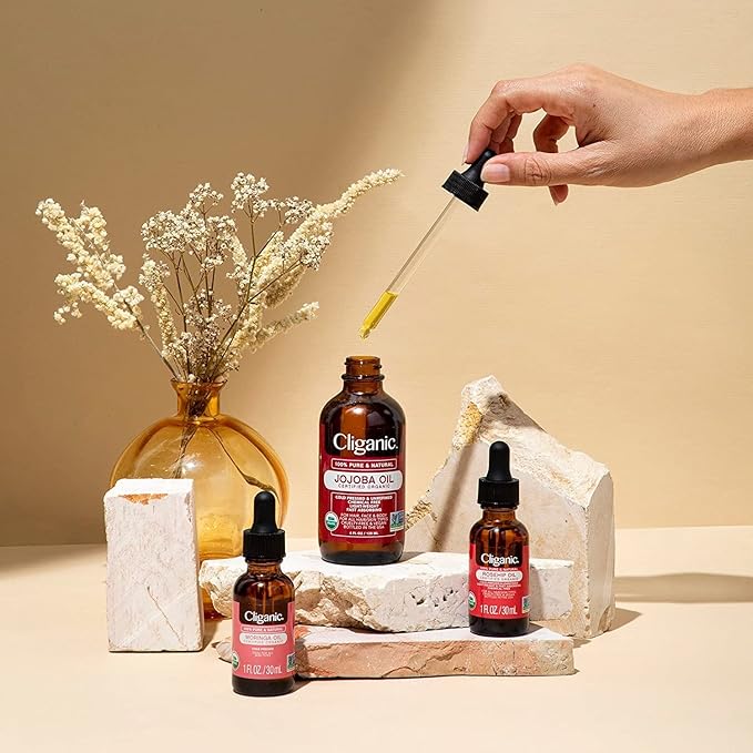 Cliganic Non-GMO Jojoba Oil for Skin, Hair & Face (8oz) | 100% Pure, Natural Cold Pressed Unrefined Hexane Free (Packaging May Vary)
