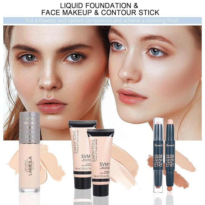 Makeup Kit Full Kit for Women Makeup Kit Full Kit for Teenagers Eyeshadow Palette Lip Gloss Foundation Mascara Eyeliner Cosmetic Brushes Cosmetic Bag etc. (20Middle)