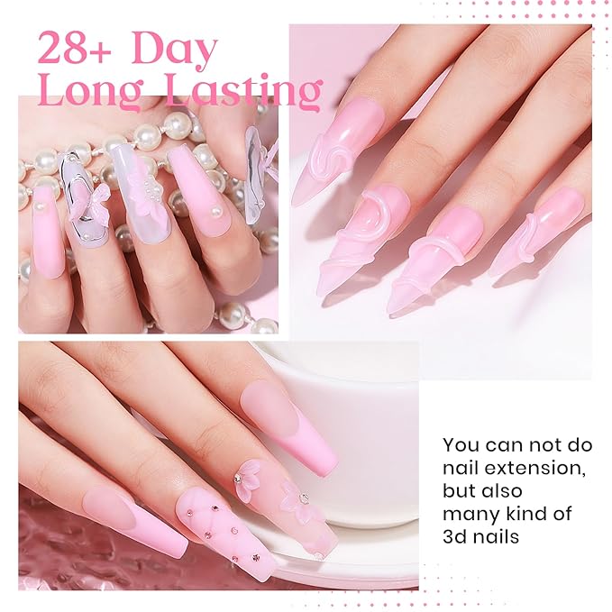 MIZHSE Solid Nail Builder Gel, 2.1 oz 60g Pink Builder Gels for Nails Non-Sticky Solid Builder Extensions Hard Gel with 24pcs Dual Forms and Silicone Pen 3D Art Manicure Set