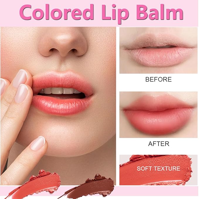 Tinted Lip Balm, Hydrating Colored Lip Balm , Moisturizing Lipstick for Women, Color Lip Plumper Balm,Lip Brightening for Dark Lips, Lip Tinted Moisturizer, Lip Moisturizer for Very Dry Lips, Reduce Lip Wrinkles, 4.8G/0.17Oz
