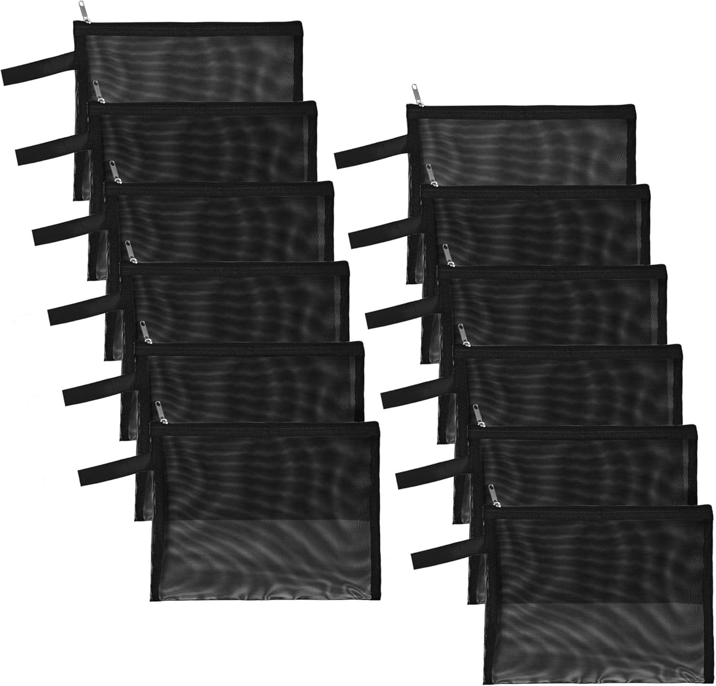 12 Psc Mesh Zipper Pouch Bags,Small Comestic Makeup Bage For Travel, Purse Organizer Pouches (Black, A5*12)