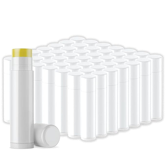Natural Lip Balm Bulk, Unlabeled Filled, 50 Pack, Peppermint | Customizable Labels For Party Favors, Gift Baskets, or Business Branding. For Men, Women, and Children.