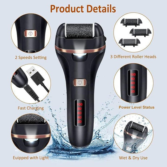 Electric Callus Remover for Feet,Rechargeable Foot File Hard Skin Remover,Waterproof 14 in1 Professional Pedicure Kit for Cracked Heels &Dead Skin,with 3 Roller Heads 2 Speed