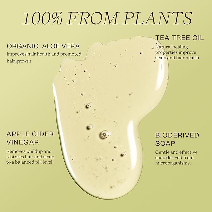 Non Toxic Vegan Shampoo with Organic Ingredients, Apple Cider Vinegar & Tea Tree Oil - Sulfate Free, Color Safe, Paraben Free, Gluten Free, Cruelty Free, pH Balanced (2-Pack)