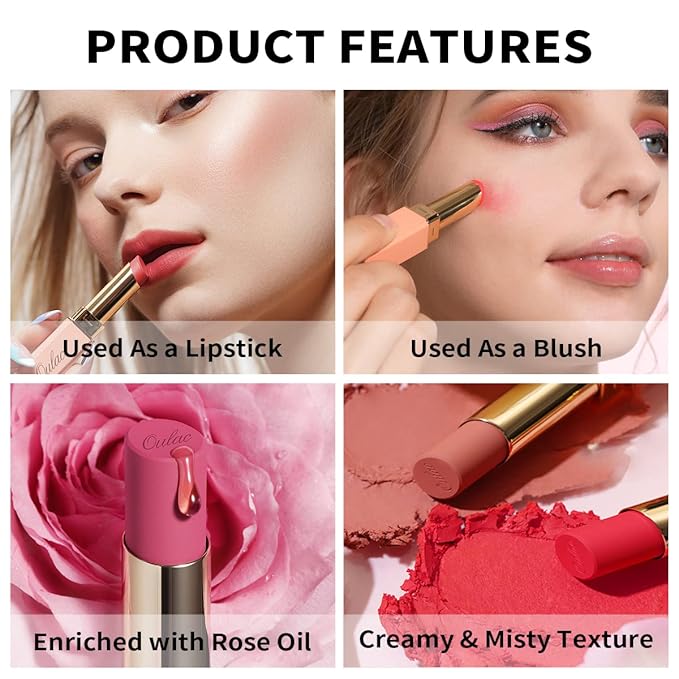 Oulac Red Creamy Matte Lipstick, Soft Satin Finish Lipsticks for Women with Moisturising Formula, Rich Color, Highly Pigmented Enriched with Rose Oil, Vegan & Cruelty-Free| 3.6g (Y09)