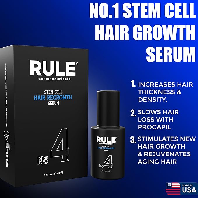 RULE No.4 Stem Cell Hair Growth Serum, Natural Oil with Biotin, Castor Oil & DHT Blocker Saw Palmetto for Thicker Fuller Longer Hair Regrowth, Scalp Serum Hair Loss Treatments for Men & Women