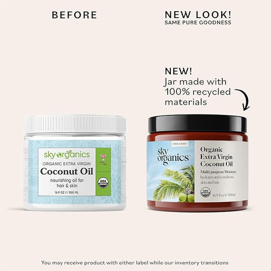 Sky Organics - Organic Coconut Oil for Skin & Hair, 16.9 fl oz - Multipurpose Hair Oil & Body Moisturizer - Vitamins, Antioxidants & Fatty Acids - Vegan, Cruelty Free - Extra Virgin, w ebook