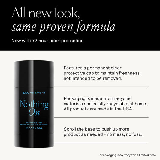 Each & Every Aluminum Free Deodorant for Men & Women, Unscented - Fragrance-Free All Natural Deodorant for Sensitive Skin, EWG Verified - Clean, Baking Soda-Free, Plant-Based Fragrance - 2.5oz, 2 Pack