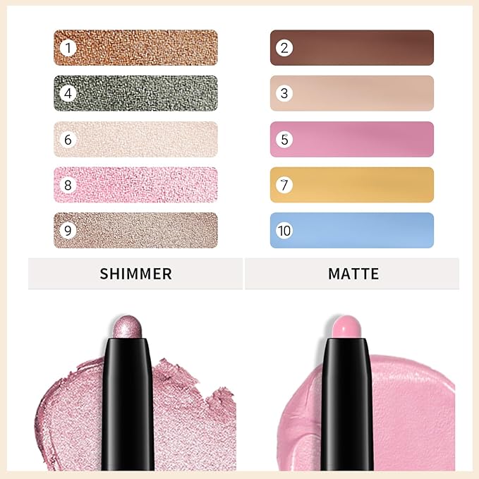 Erinde Waterproof Eyeshadow Stick, Cream Eye Shadow Stick, Long-Lasting, Crease-Proof, Cream to Powder Buildable & Blendable Eye Shadow Pencils Crayon, Vegan & Cruelty-Free, 09 Champagne