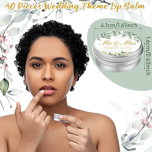 40 Pieces Bridal Shower Lip Balm Bulk Wedding Favors Lip Balms Mr and Mrs Thanks for Coming Wedding Party Gift for Guest Girl Bride Women Travel Birthday, 0.34 Oz, White (Eucalyptus Style)