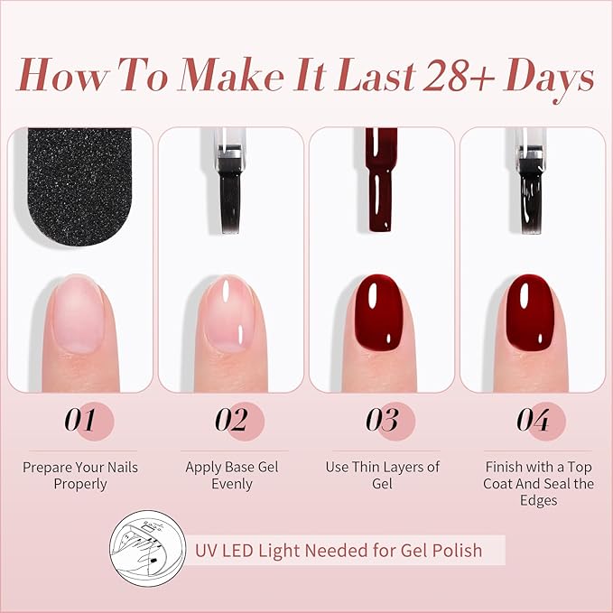 Born Pretty Jelly Burgundy Gel Nail Polish Blood Wine Red Nude Pink Gel Polish Sheer Transparent Halloween Gel Polish Kit Wild Rose for Salon Manicure and Nail Art DIY at Home 6Colors