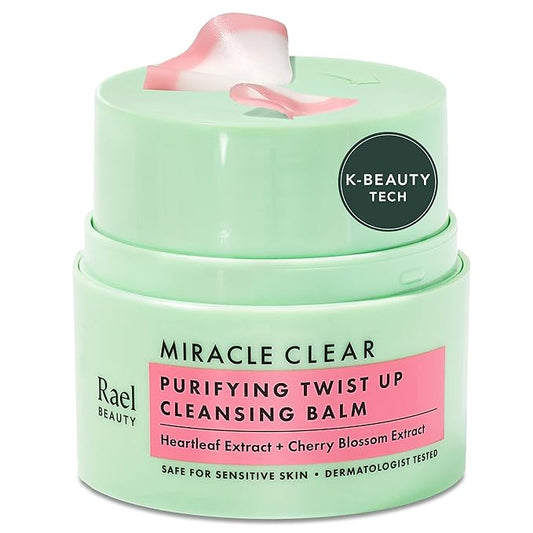 Rael Miracle Clear Cleansing Balm – Makeup Remover, Twist-Up Face Cleanser, Double Cleanse, Non-Comedogenic, with Rice Bran & Jojoba Oils, Vegan, Korean Skin Care, All Skin Types (1.69 fl oz)