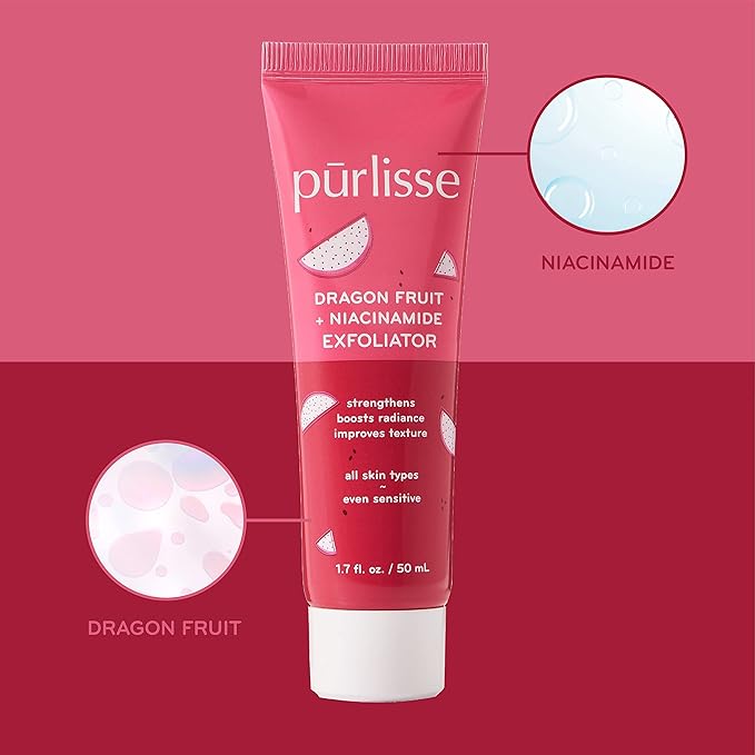 pürlisse Dragonfruit + Niacinamide Face Exfoliator Scrub - Exfoliating Face Wash for Radiance & Improved Texture - Strengthens Skin Barrier, Reduces Blemishes & Fights Signs of Aging (1.7 Fl oz)