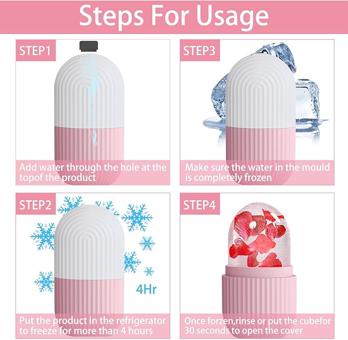 XHJRI Ice Face Roller Massager,Ice Cube Roller for Face, Eyes and Neck Naturally Conditioning and Skin Care,De-Puff Eye Bags,Reduce Migraine Pain,Reusable Massage Silicone Ice Mold (Pink White)