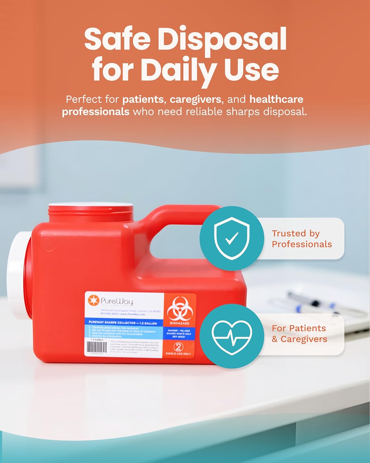 1.2 Gallon MailBack Sharps Disposal Container – Secure Needle Box for Safe Medical Waste & Used Syringe Disposal | Sharps Container for Home Use, Travel, Clinics, and Professional Settings
